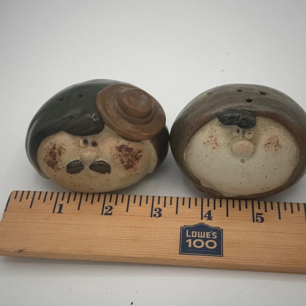 Vintage UCTCI Japan Studio Pottery Salt and Pepper Shakers Mustache Man Set